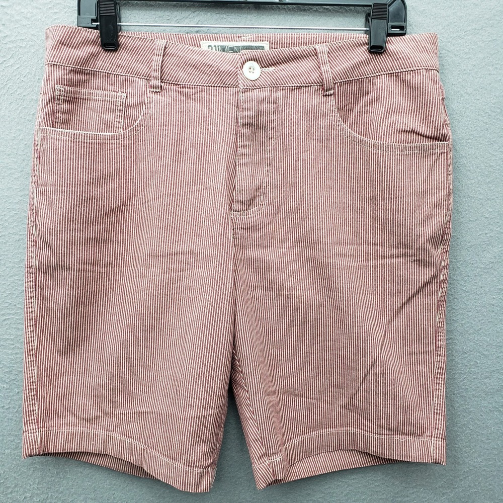Railroad Stripe Chino Shorts Red White Pinstripe Preppy Coastal Nautical Size 32